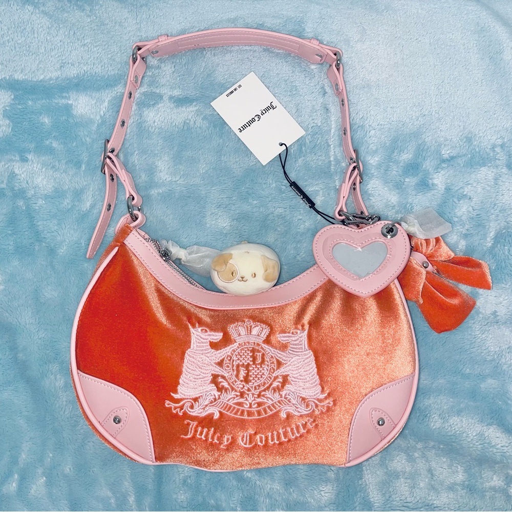 NWT Goth Barbie Hollyhock Twig Dogs Velvet Chain Pink and Orange Shoulder Bag